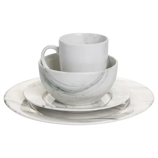 Столовый набор посуды тарелок и чашек 16 предметов на 4 персоны Marmor фарфоровый, обеденный столовый сервиз тарелок Yiwu MD-16-2G - фото 7