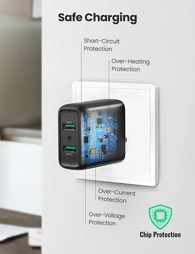 Зарядний пристрій 2xUSB 36W USB A, QC 3.0 Fast Charger чорний CD161 Ugreen - фото 2