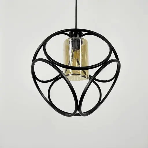 Підвісний світильник із янтарним плафоном у чорному корпусі 35×35 см | Арт. 12865/1 BK+AM | Line F - фото 3