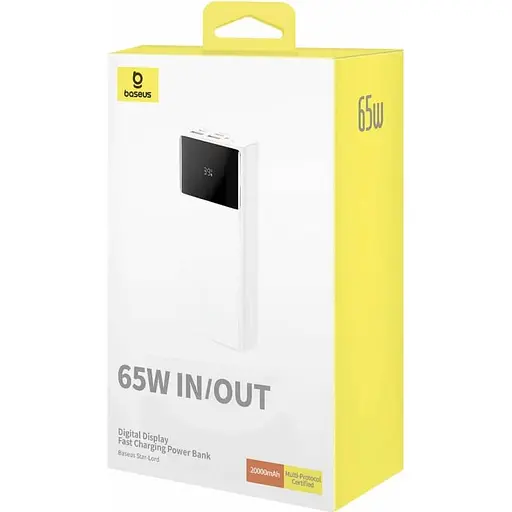 Зовнішній акумулятор Baseus Star-Lord Digital Display 20000mAh 65W White (P10022906213-00) [117956] - фото 4