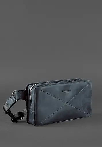 Шкіряна поясна сумка Dropbag Maxi синя Crazy Horse - фото 3