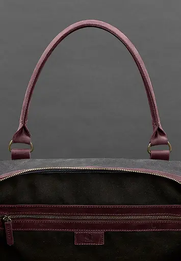 Дорожная сумка из конваса и натуральной кожи Crazy Horse бордовая - фото 8