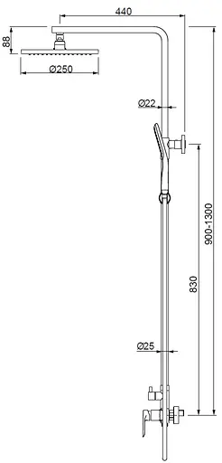 Душова система Koer KB-52028-05, 2 функції KR5310, Чорний матовий - фото 2