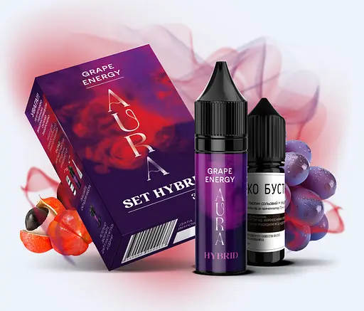 Набор компонентов для самозамеса солевой заправки Aura HYBRID 10 мл Grape Energy Виноград Гуарин, 0-50 мг (17222)