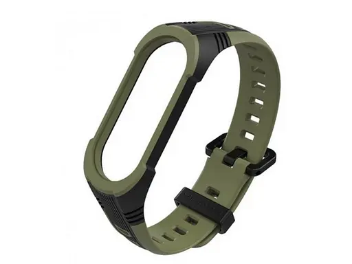 Ремінець для фітнес-браслета MiJobs для Xiaomi Mi Band 5, 6, 7 Sport 2 хакі з чорним - фото 2