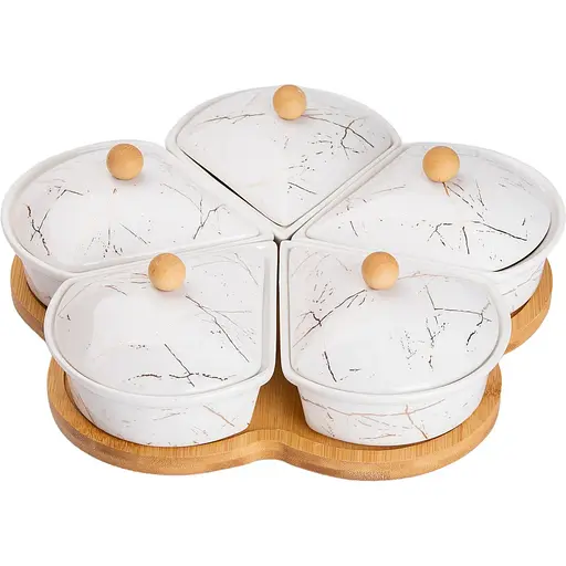 Менажница Yiwu фарфоровая 5 секций на поворотной подставке HP-1217 - фото 1