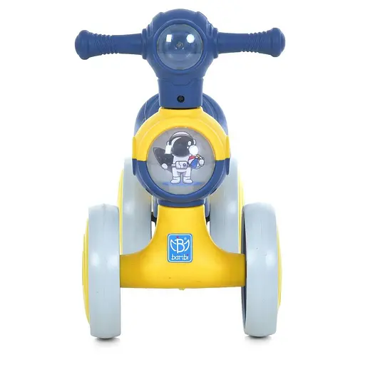 Каталка-толокар Bambi M 5729-4-6 - мотоцикл з інтерактивними ефектами та багажником, жовто-блакитний - фото 4