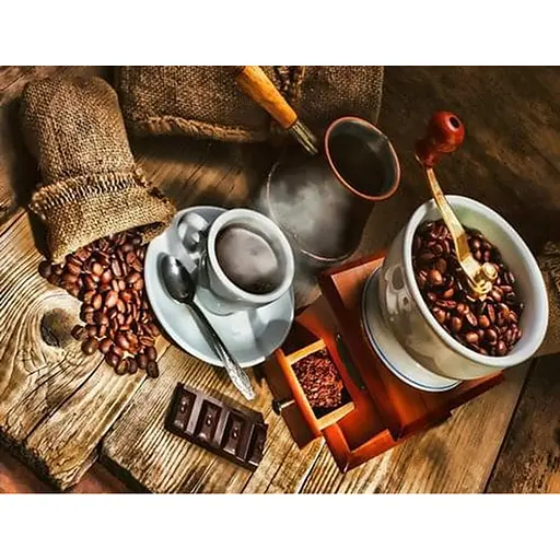 Алмазна мозаїка картини за номерами зі стразами на підрамнику "Аромат кави" 40*50 см (GA72218) - фото 1