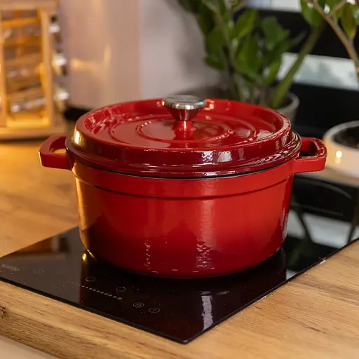 Чугунная кастрюля 4.5 л эмалированная с крышкой посуда для тушения запекания Красный Premium Cookware HP-1-19-RED - фото 9