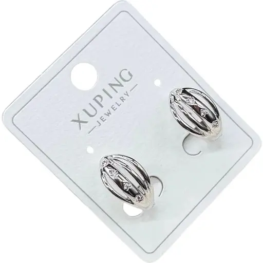 Сережки Xuping Овальні з камінчиками-сердечками гіпоалергенні медична сталь - фото 1