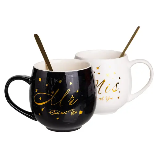 Парні чашки порцелянові Mr & Mis 350 мл з ложками FM-29 - фото 4