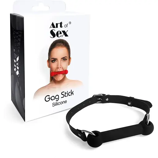 Кляп Art of Sex - Gag Stick Silicon Палиця, силікон та натуральна шкіра, Чорний - фото 4