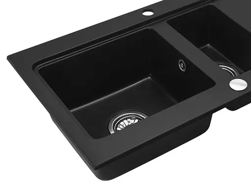 Кухонна мийка гранітна Rea Fox подвійна black ZLE-00134, Чорний - фото 2