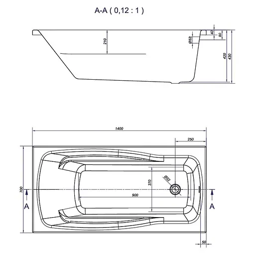 Ванна акрилова Cersant Lana 140x70 - фото 3
