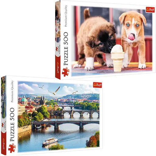 Набор Пазлы - (500 + 500 элм.) - "Время для мороженого" + "Прага, Чехия" - фото 1