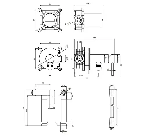Набір гігієнічного душу прихованого монтажу Omnires Y brushed gold SYSYBI2GLB, Золотий - фото 3
