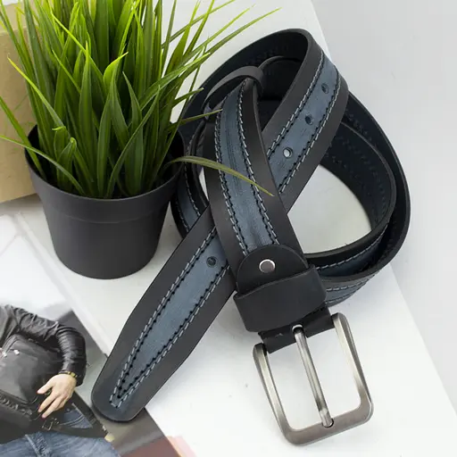 Ремінь чоловічий шкіряний батал 145 см SF-405 XXL під джинси синій - фото 3