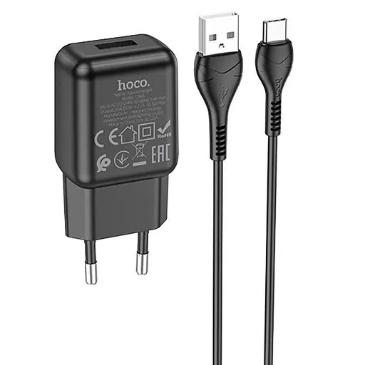 МЗП Hoco C96A (1USB/2.1A) + кабель USB to Type-C Black