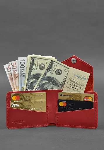 Кожаный портмоне 4.2 на красной кнопке - фото 3