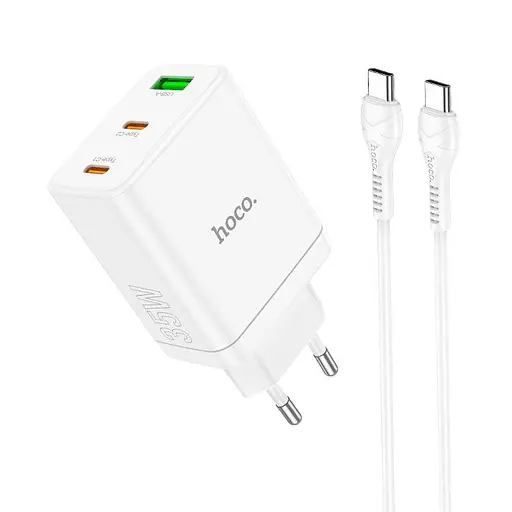 Адаптер сетевой HOCO Type-C to Type-C Cable Start three-port charger N33 набор белый - фото 7