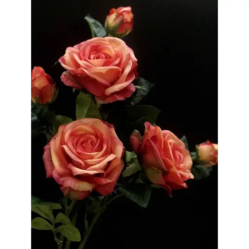 Троянда штучна Real Touch латексна квітка з бутоном 65 см сицилійський апельсин рожево-персикова - фото 6