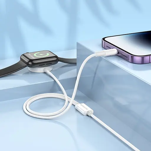 Кабель Borofone BQ22 2в1 USB to Lightning/iWatch Qi 1.2m білий - фото 4