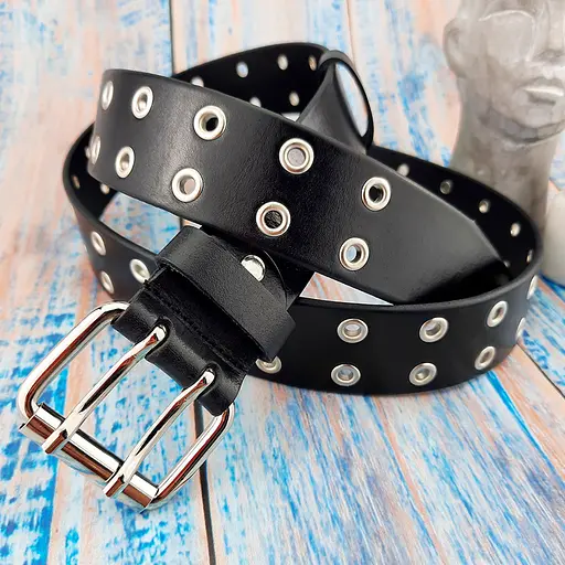 Ремінь унісекс шкіряний з люверсами чорний JK-4035 (125 см) - фото 9