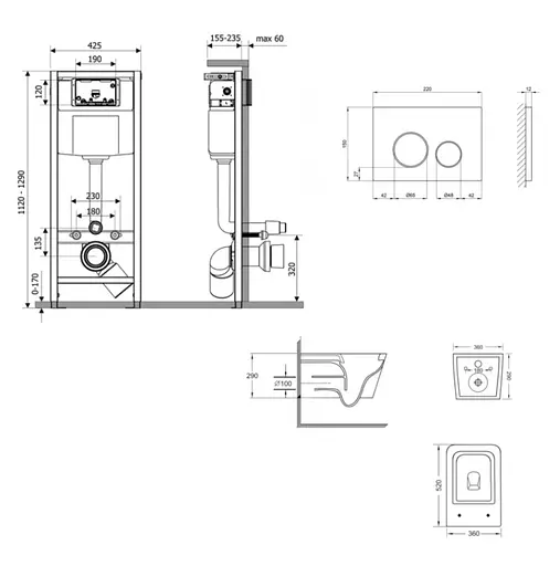 Набір Q-tap Nest 4 в 1 підвісний унітаз Crow Ultra Quiet 520x360x290 + комплект інсталяції QT05335172W48190 - фото 8