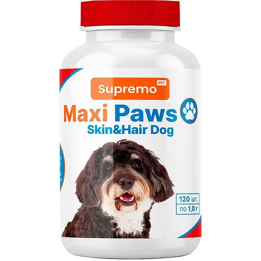 Вітаміни Supremo Maxi Paws шкіра та шерсть для собак 1 г х 120 таб.