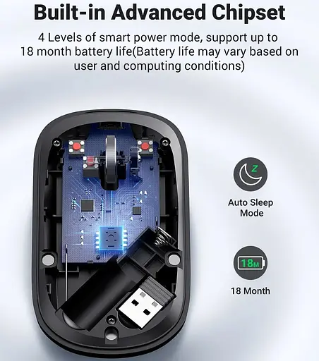 Мышка UGREEN 2.4GHz MU001, беспроводная, 4000dpi., 3кн., черная - фото 5