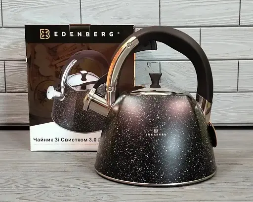 Чайник Edenberg EB-3541W зі свистком нержавіюча сталь з мармуровим покриттям 3 л чорний - фото 4