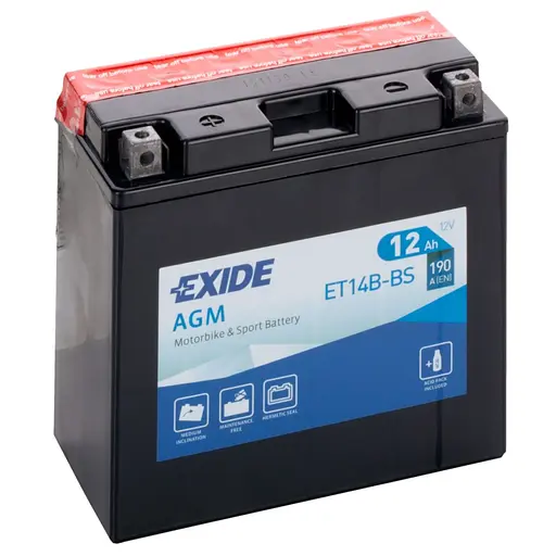 Акумулятор автомобільний EXIDE Акумулятор Мото EXIDE AGM 12Ah (+/-) (190EN) (д150*ш70*в145) ET14B-BS (ET14B-BS)