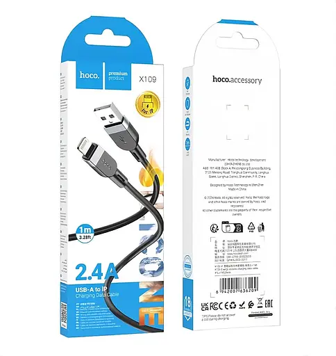 Дата-кабель Hoco X109 Lightning Silicone 1 м швидка зарядка 2.4 A чорний - фото 2
