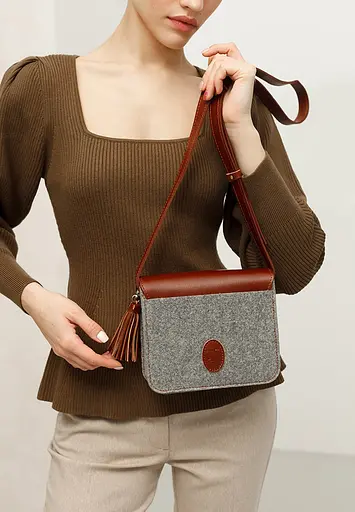 Фетрова жіноча бохо-сумка Лілу з шкіряними коричневими вставками - фото 8