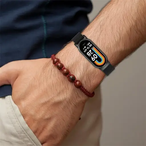 Комплект ремінці Tamister для фітнес-браслета Xiaomi Mi Band 8 та 9 Bead design Silver - Milanese design Black - фото 8