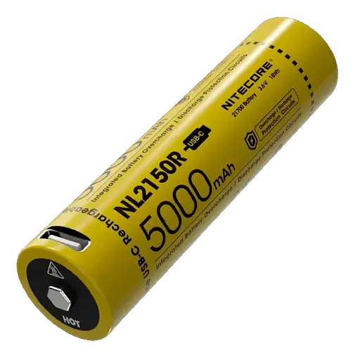 Аккумулятор 21700  Li-Ion Nitecore NL2150R 5000mAh с зарядкой через USB-C (Желтый)