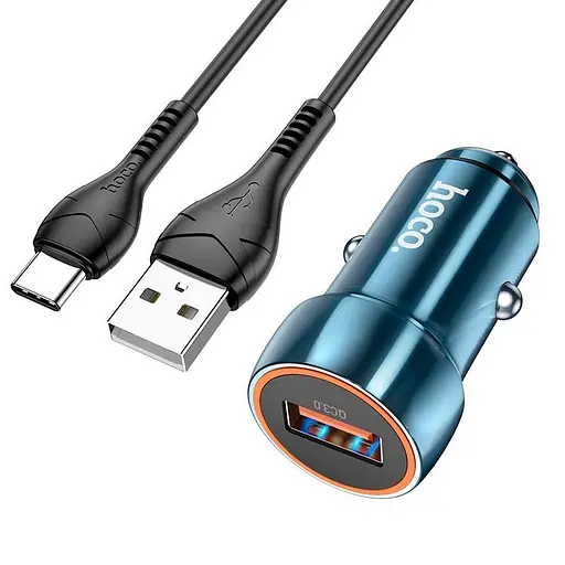 Адаптер автомобильный HOCO Type-C Cable Blue shield single port car charger Z46 коричневый - фото 7