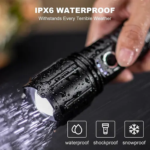 Пакет з 2 ліхтариків, що перезаряджаються, з високим люменом, 990000 люмен, супер яскравий світлодіодний ліхтарик з 5 режимами - фото 4