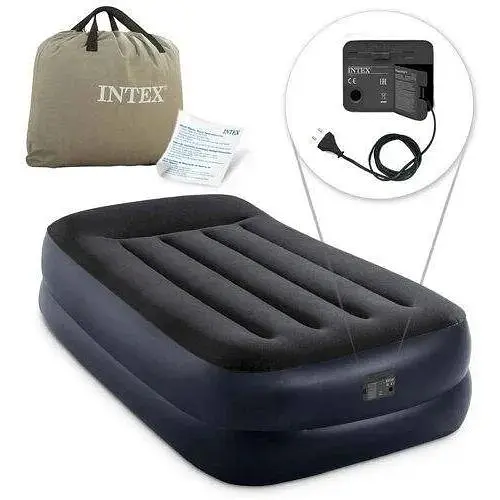 Надувне велюрове ліжко Intex 64122 з підголівником і вбудованим насосом, 99x191x42см - фото 6