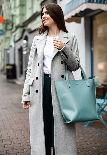 Шкіряна жіноча сумка шоппер D.D. бірюзова - фото 2