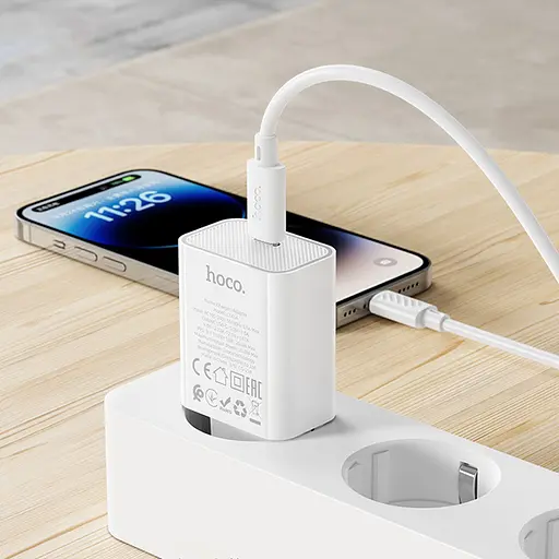 МЗП Hoco C143A Benefit PD20W (1USB-C) + кабель Type-C to Lightning White - фото 8