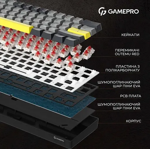 Клавіатура GamePro MK130G Pro Outemu Red Hot-Swap RGB Wireless Black (MK130G Pro) - фото 6