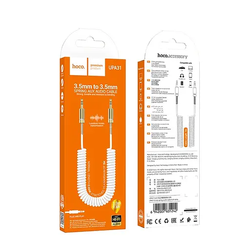 Аудiокабель Hoco UPA31 Cindy spring audio cable AUX 3 м білий - фото 2