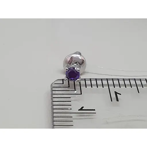Серебряная моносерьга пуссета с фианитом. 3003.6С Фиолетовый - фото 4