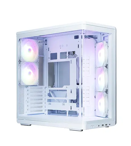 Zalman Корпус P60 без БР, 2xUSB3.0, 1x Type C, 3x120мм ARGB Reverse, 2x120мм ARGB, VGA 435мм, LCS ready, Curved Tempered Glass, Dual Chamber, ATX, білий - фото 1