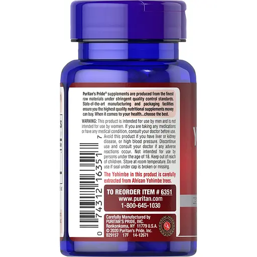 Стимулятор тестостерону Puritan's Pride Yohimbe Extract, 50 капсул - фото 3