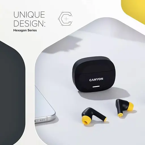 Навушники Canyon TWS HEXAGON 7 TWS ANC+ENC Wireless Charge Black Yellow (CNS-TWS7BY) - фото 9