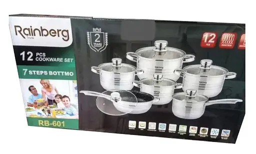 Набір каструль з кришками та сковородою Rainberg RB-601, 12 предметів - фото 6