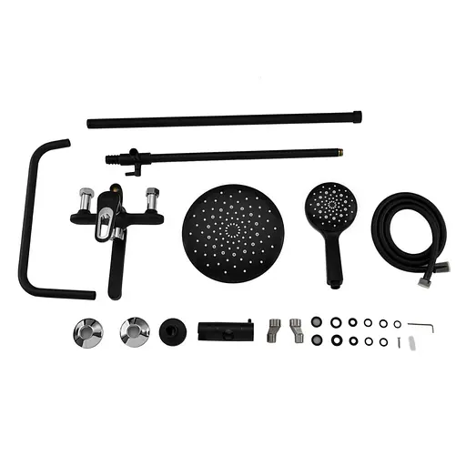 Душевая система Frap F2449-6, поворотный излив - переключатель на лейку, 3 режима, черный/хром, Черный матовый - фото 8