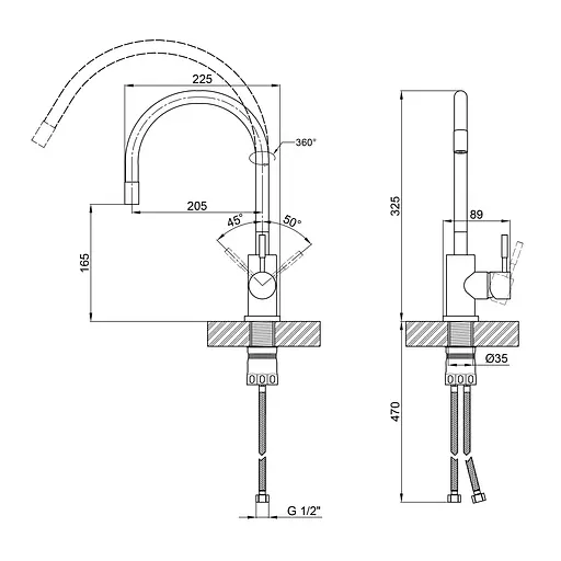 Змішувач для кухні Lidz Aria 04R-BFS з гнучким виливом Графитовый хром - фото 2